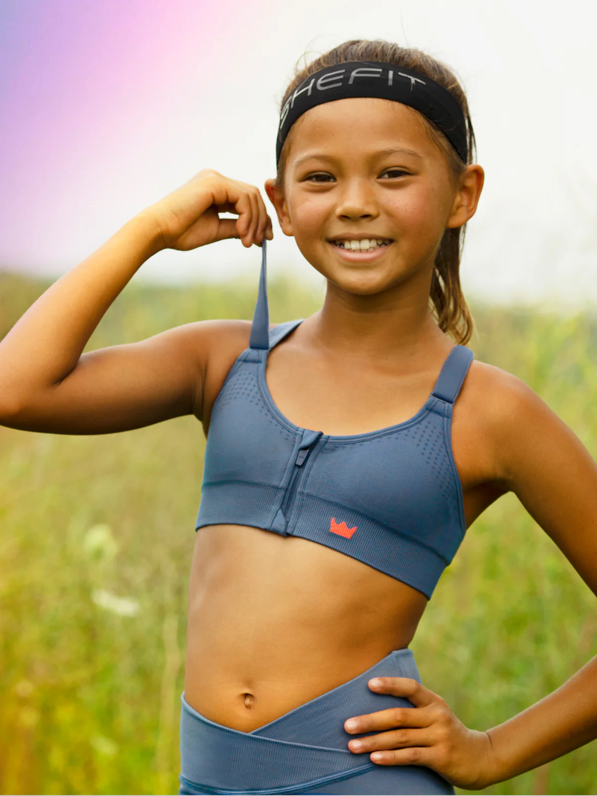 Girls' Low Impact Sports Bra - Washed Denim - Image 3